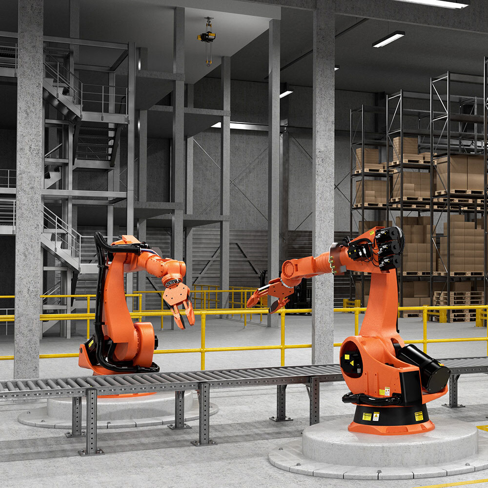 gripping arm orange, industrial facility automation